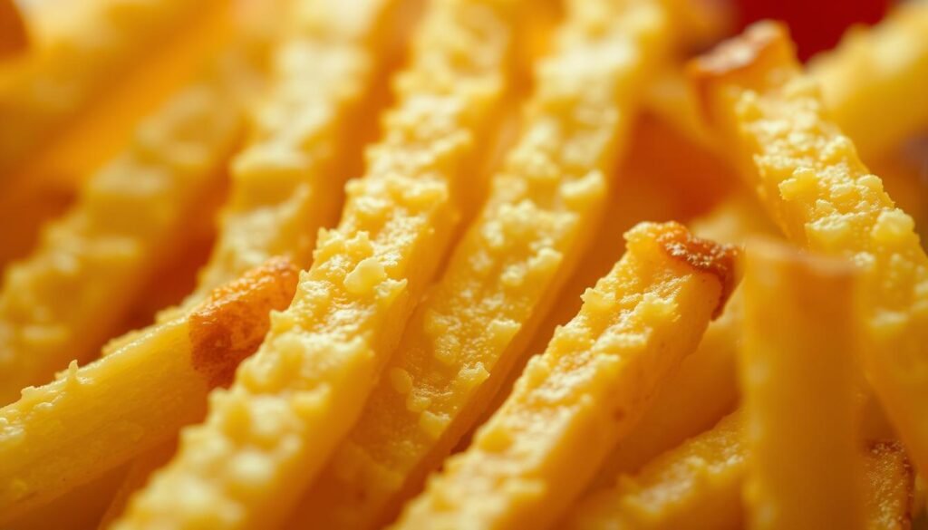 A close-up, macro-style image of crispy, golden-brown McDonald's french fries. The fries are meticulously detailed, with a crunchy, textured surface that captures the essence of mouthfeel. The lighting is soft and directional, accentuating the intricate patterns and ridges of the fry's surface. The depth of field is shallow, ensuring the viewer's focus remains on the mesmerizing crispiness and subtle variations in color and texture. The overall atmosphere is one of scientific curiosity and culinary appreciation, inviting the viewer to examine the engineering behind the iconic McDonald's fry. A close-up, macro-style image of crispy, golden-brown McDonald's french fries. The fries are meticulously detailed, with a crunchy, textured surface that captures the essence of mouthfeel. The lighting is soft and directional, accentuating the intricate patterns and ridges of the fry's surface. The depth of field is shallow, ensuring the viewer's focus remains on the mesmerizing crispiness and subtle variations in color and texture. The overall atmosphere is one of scientific curiosity and culinary appreciation, inviting the viewer to examine the engineering behind the iconic McDonald's fry.